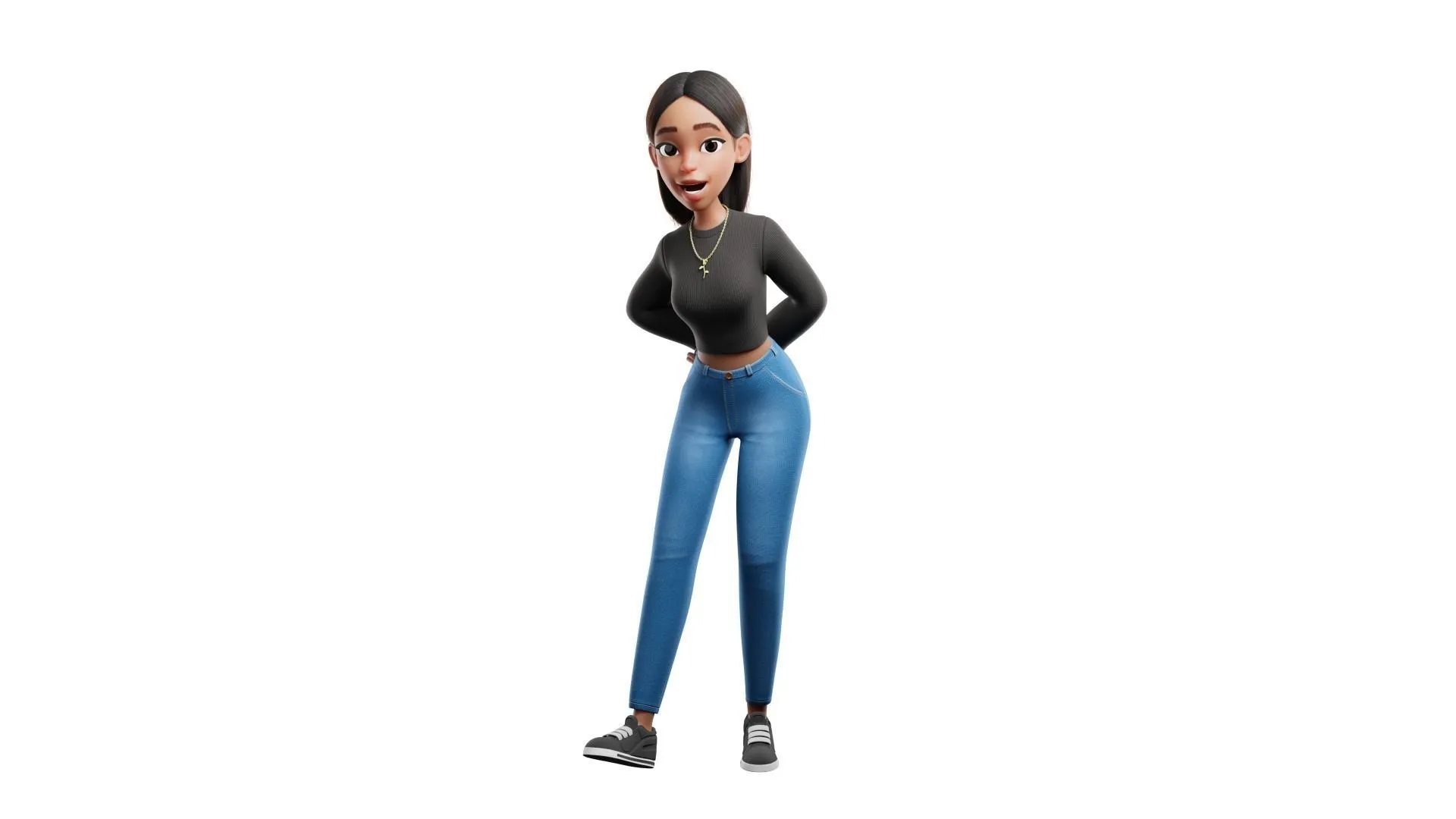 Cartoon Black Woman Teen 3D character model close-up view